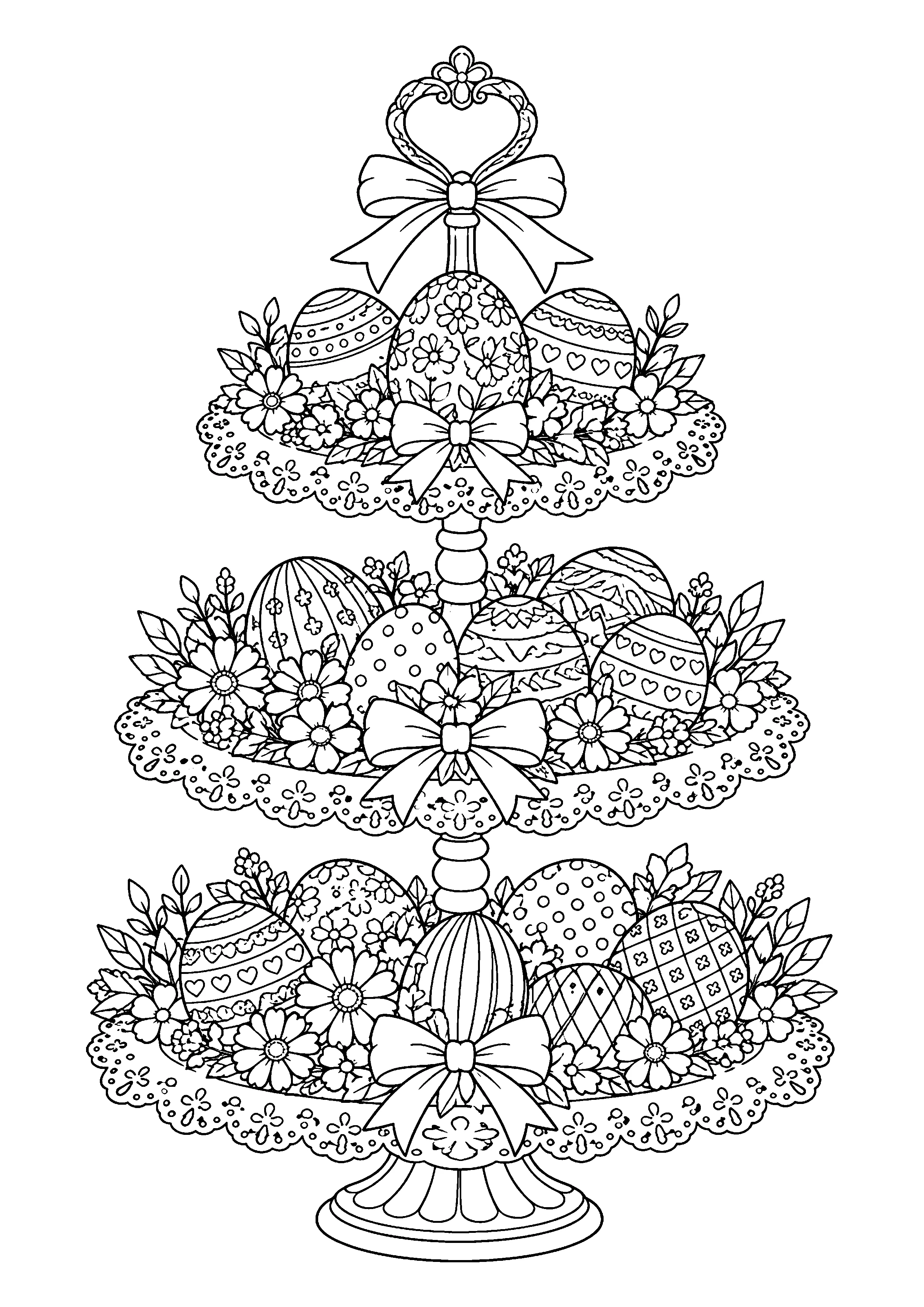 Three tier egg stand coloring page, printable line art