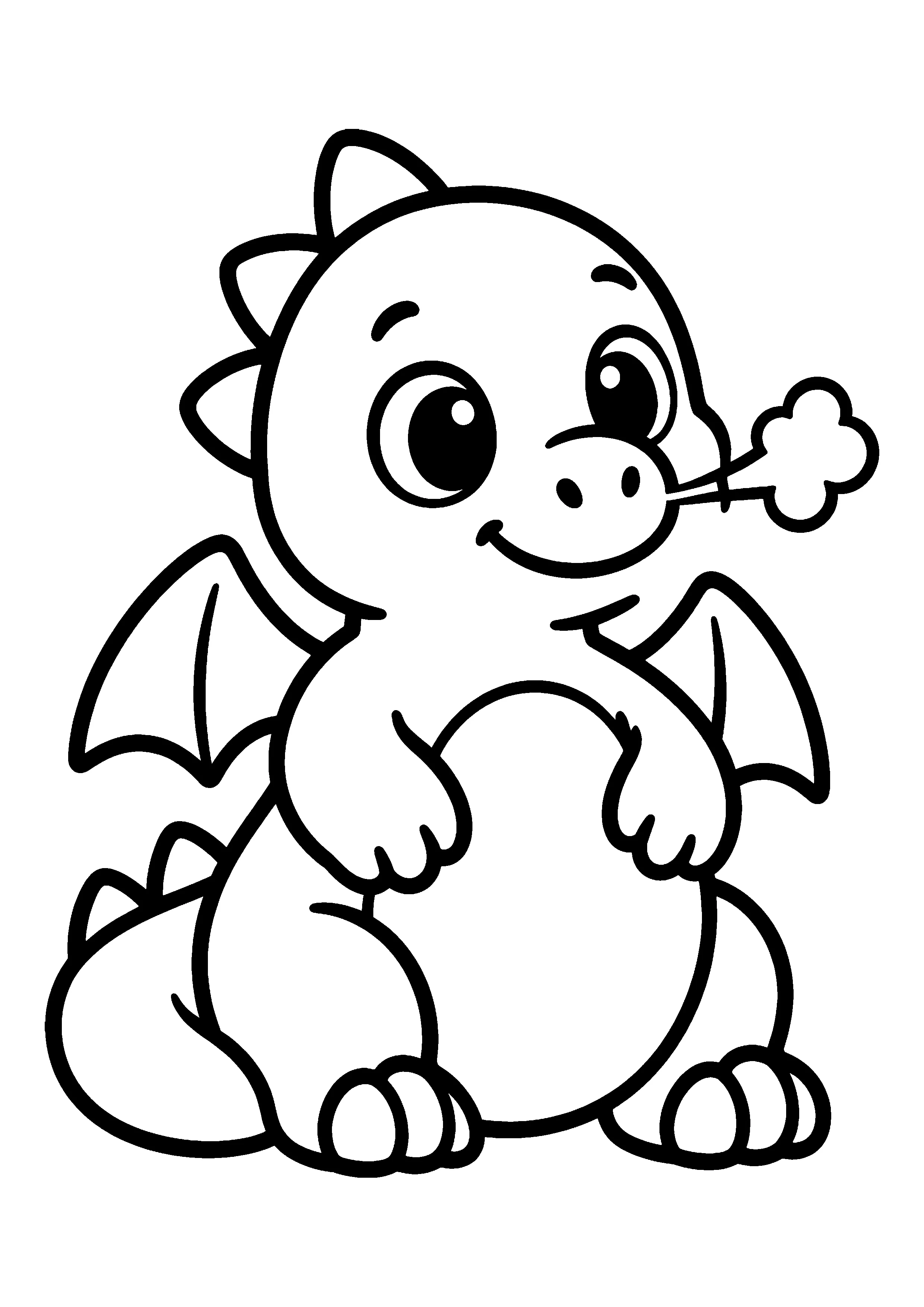 Baby dragon puffing smoke coloring page, printable line art