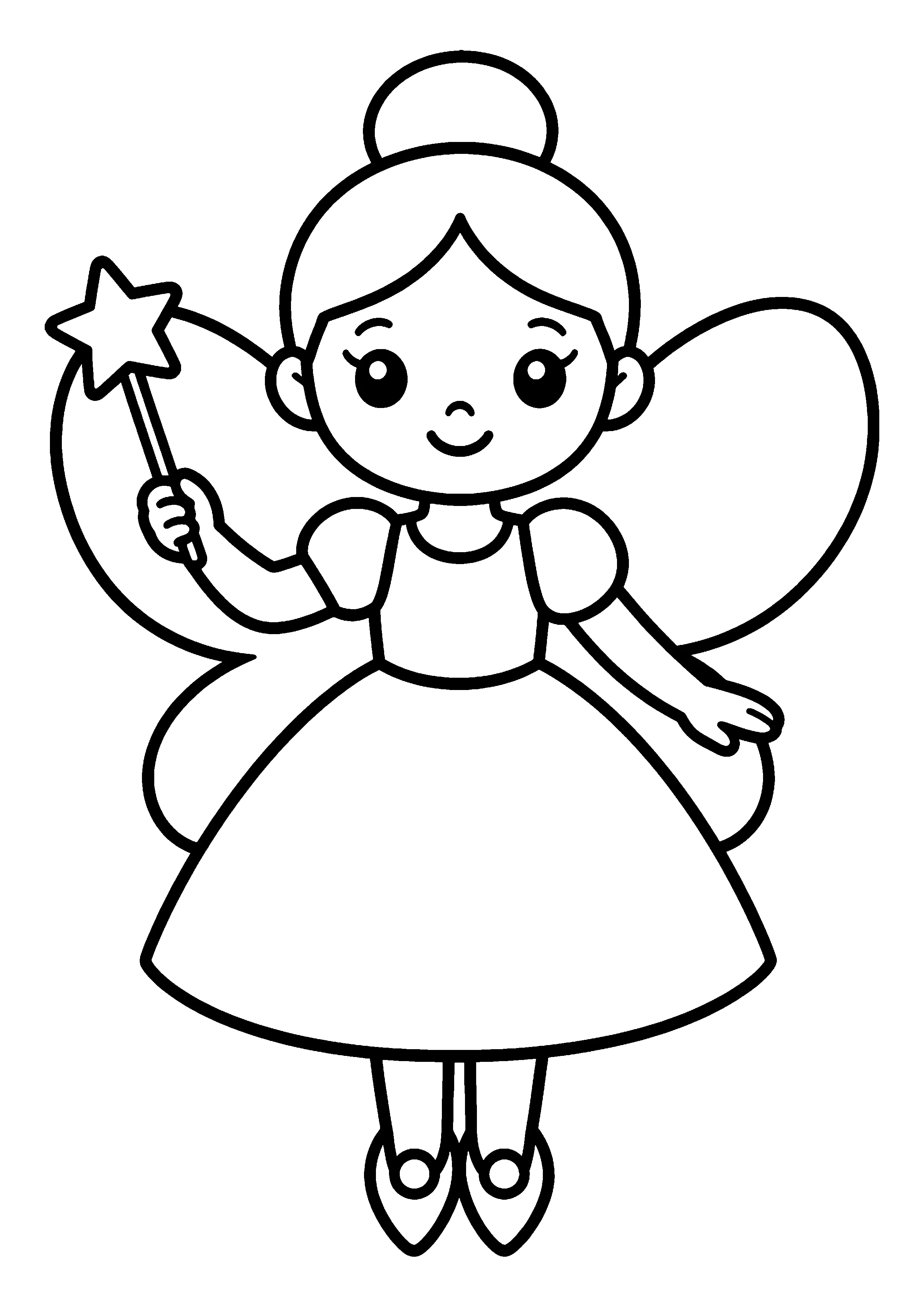 Easy fairy with wand coloring page, printable line art