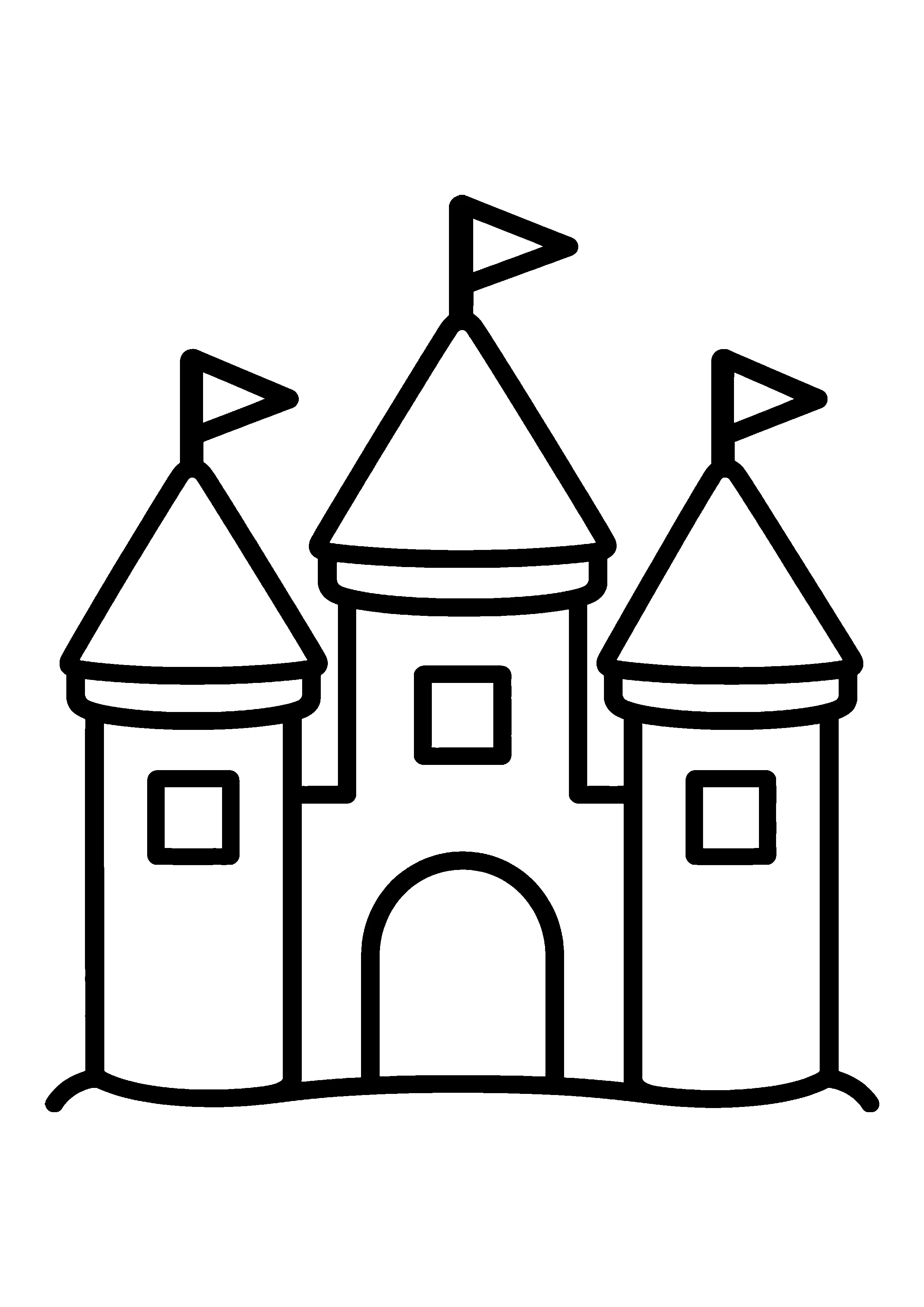 Simple castle with towers coloring page, printable line art