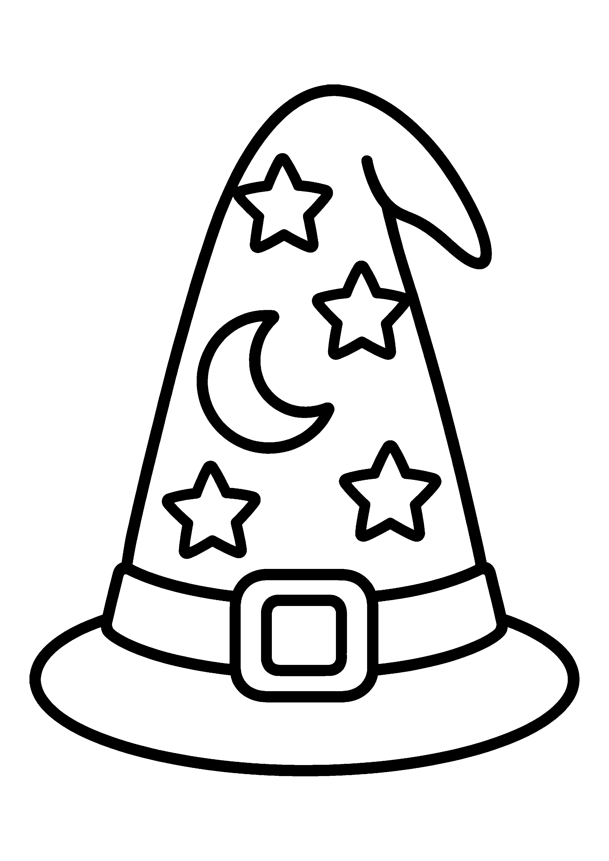 Wizard hat with stars and moon coloring page, printable line art