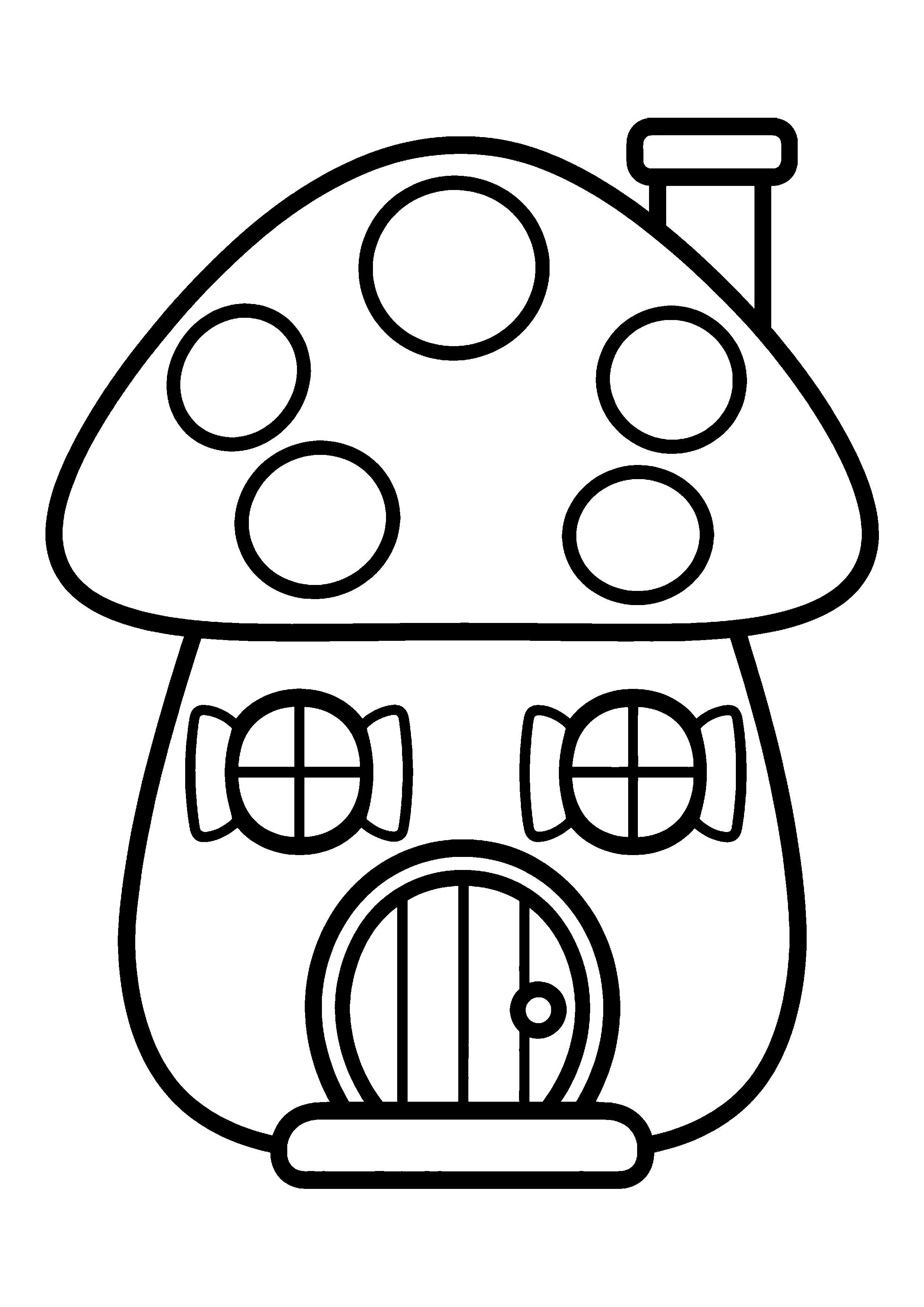 Mushroom house with chimney coloring page, printable line art