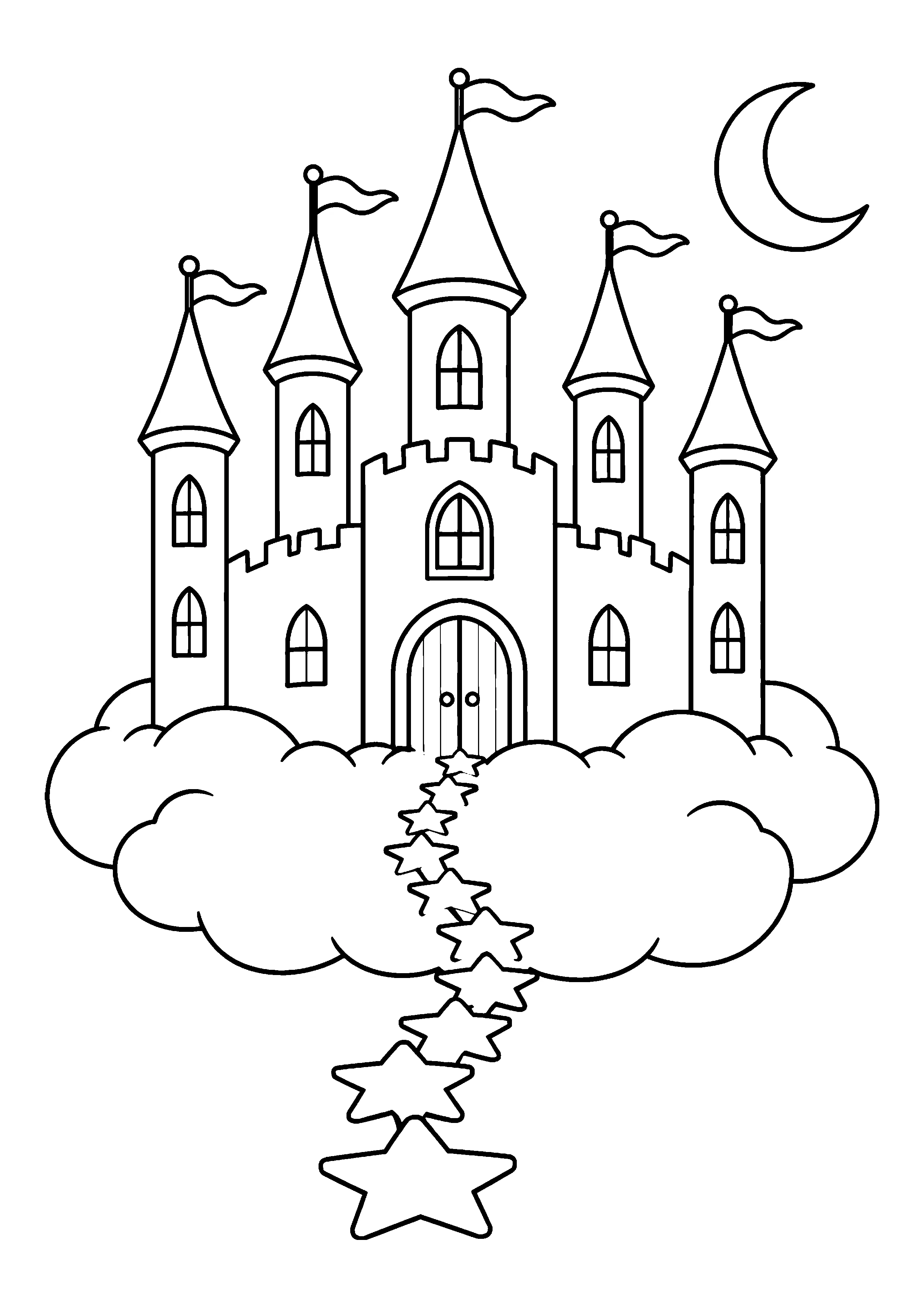 Castle on a cloud coloring page, printable line art