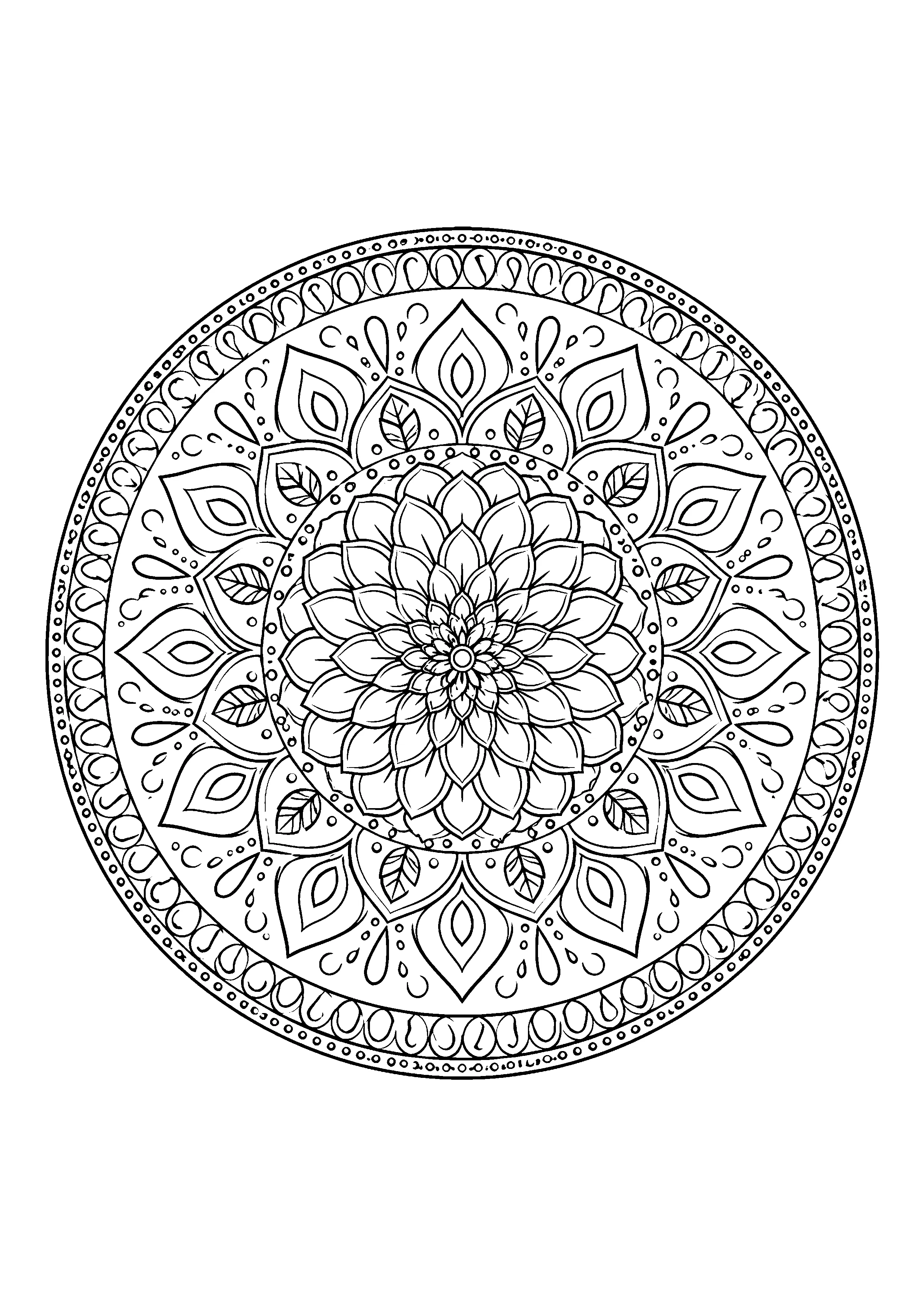 Dahlia flower mandala coloring page, printable line art