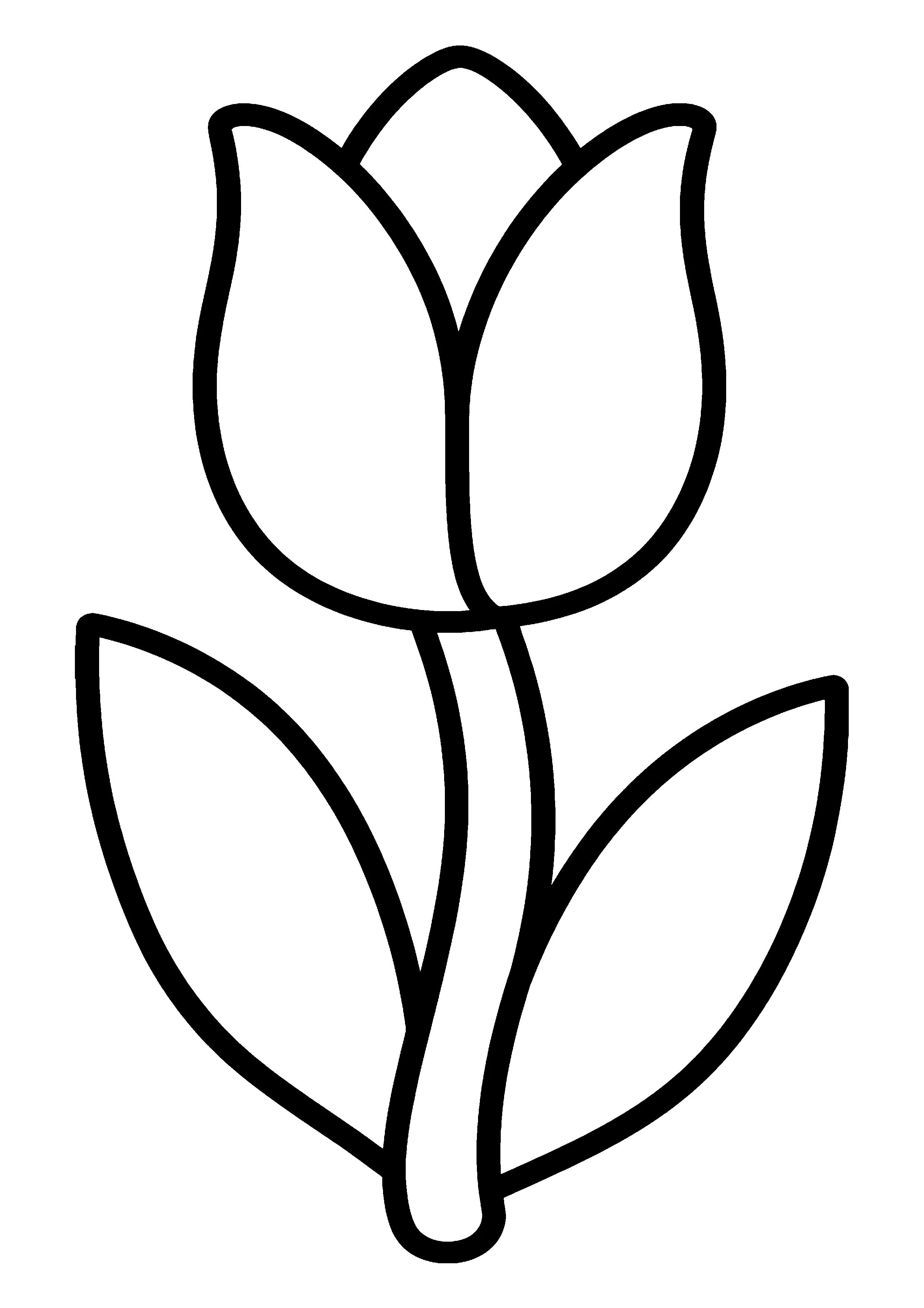 Single tulip with two leaves coloring page, printable line art