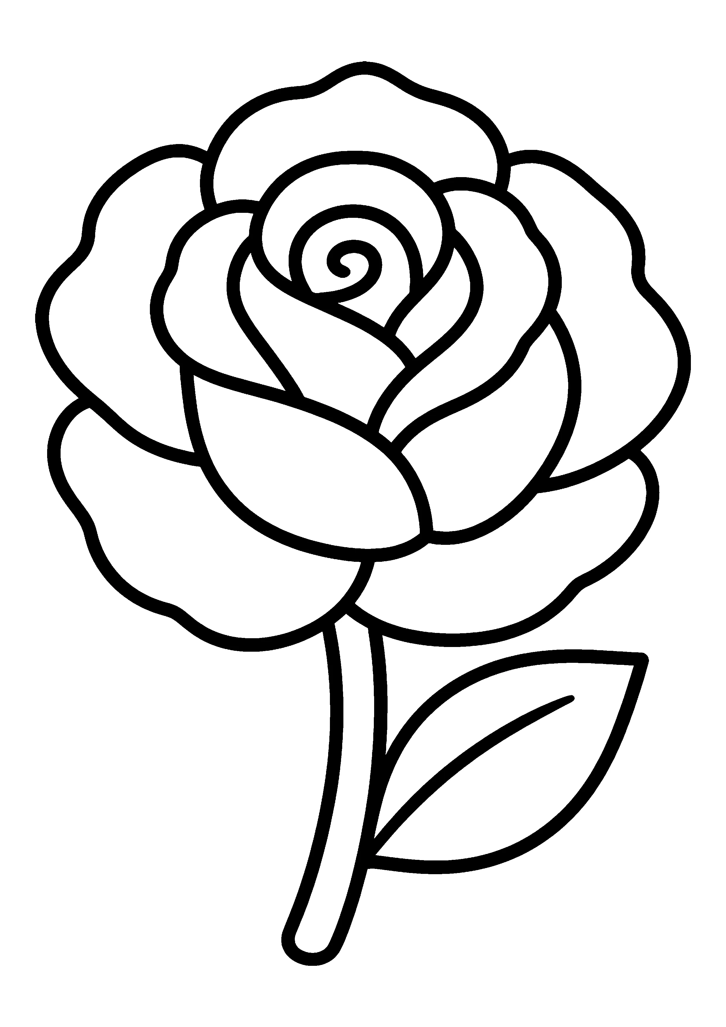 Single rose blossom with leaf coloring page, printable line art