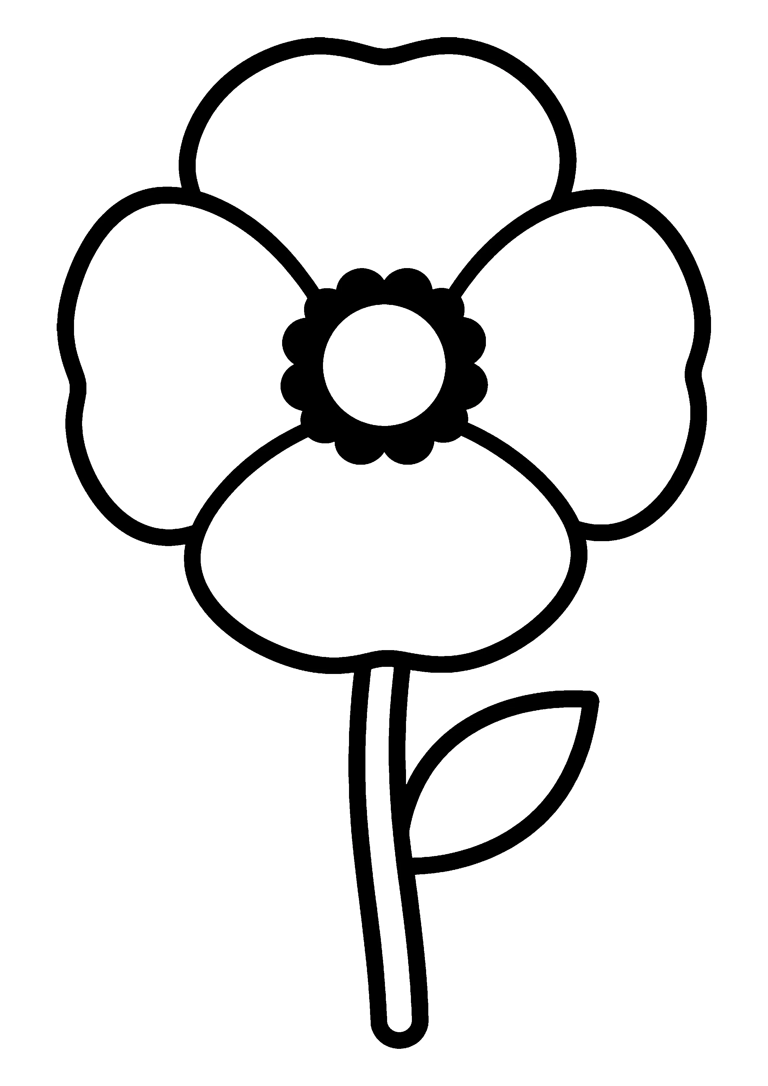 Poppy flower with four petals coloring page, printable line art