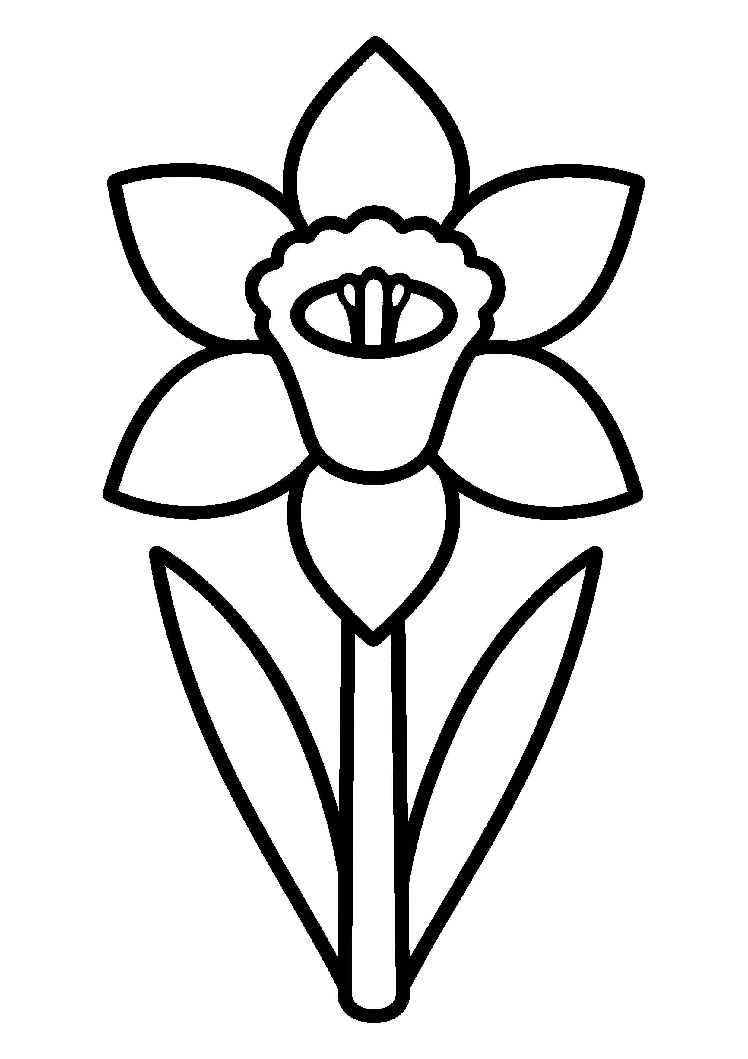 Daffodil with two long leaves coloring page, printable line art