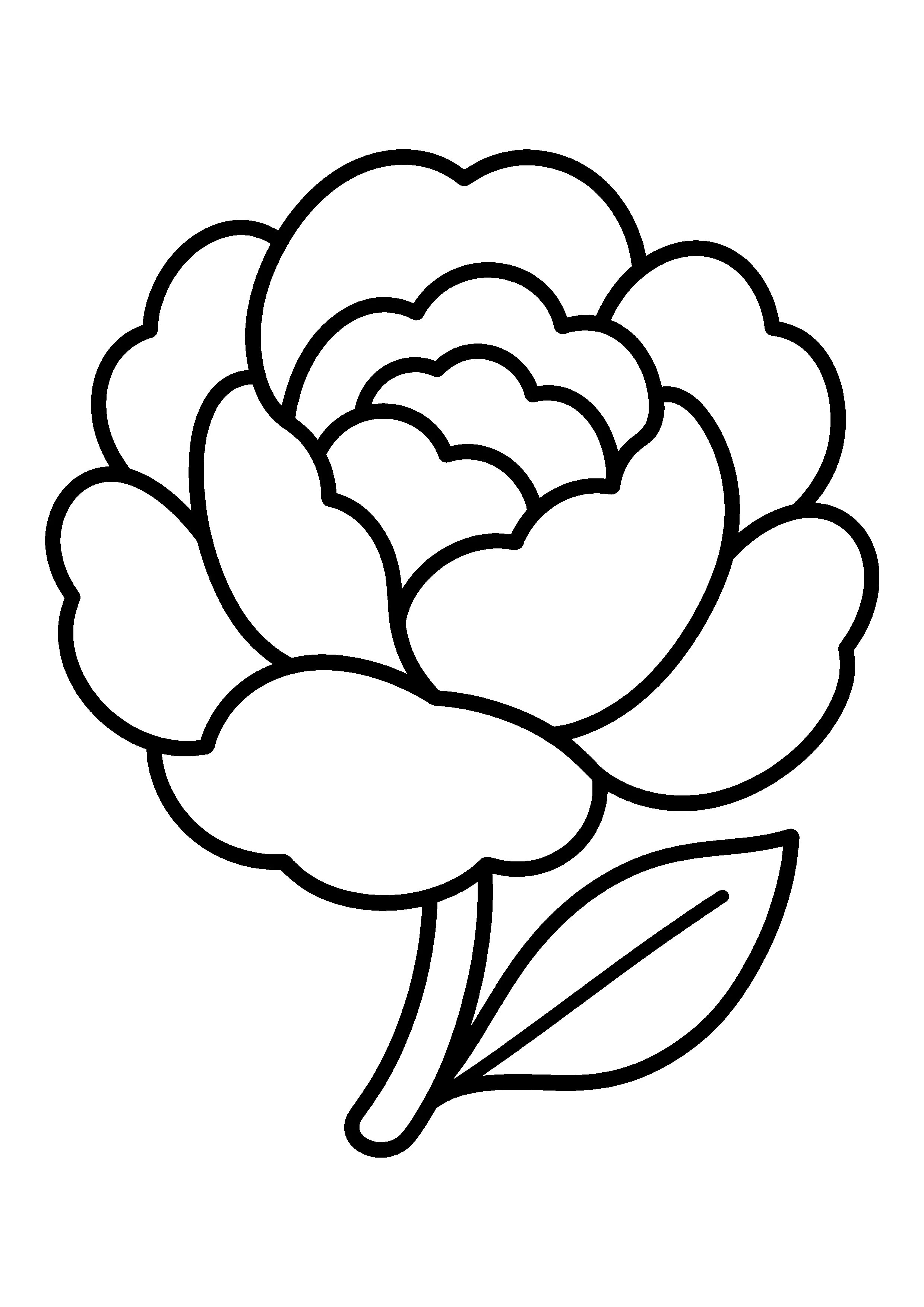 Single peony blossom with leaf coloring page, printable line art