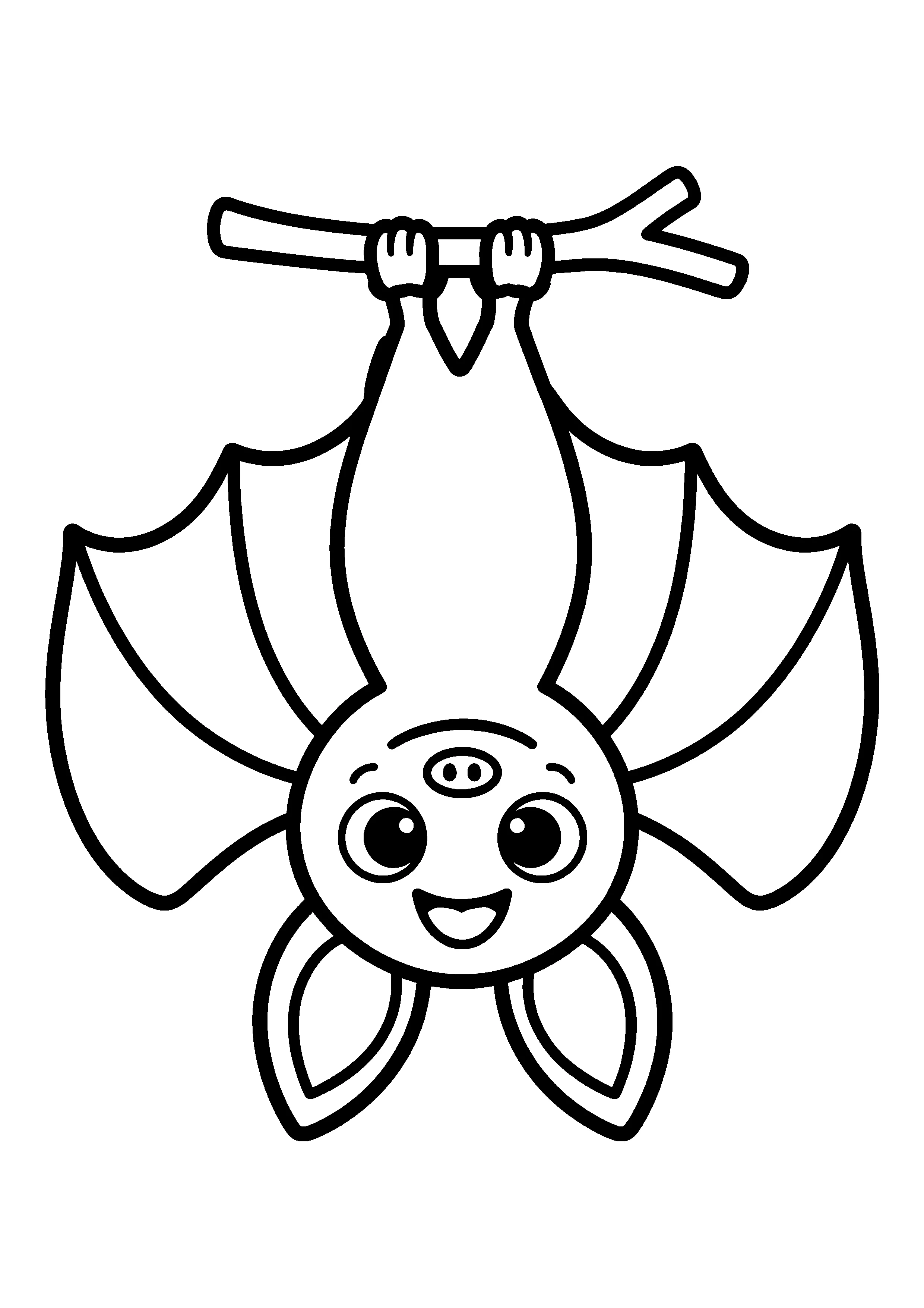 Bat hanging upside down coloring page, printable line art