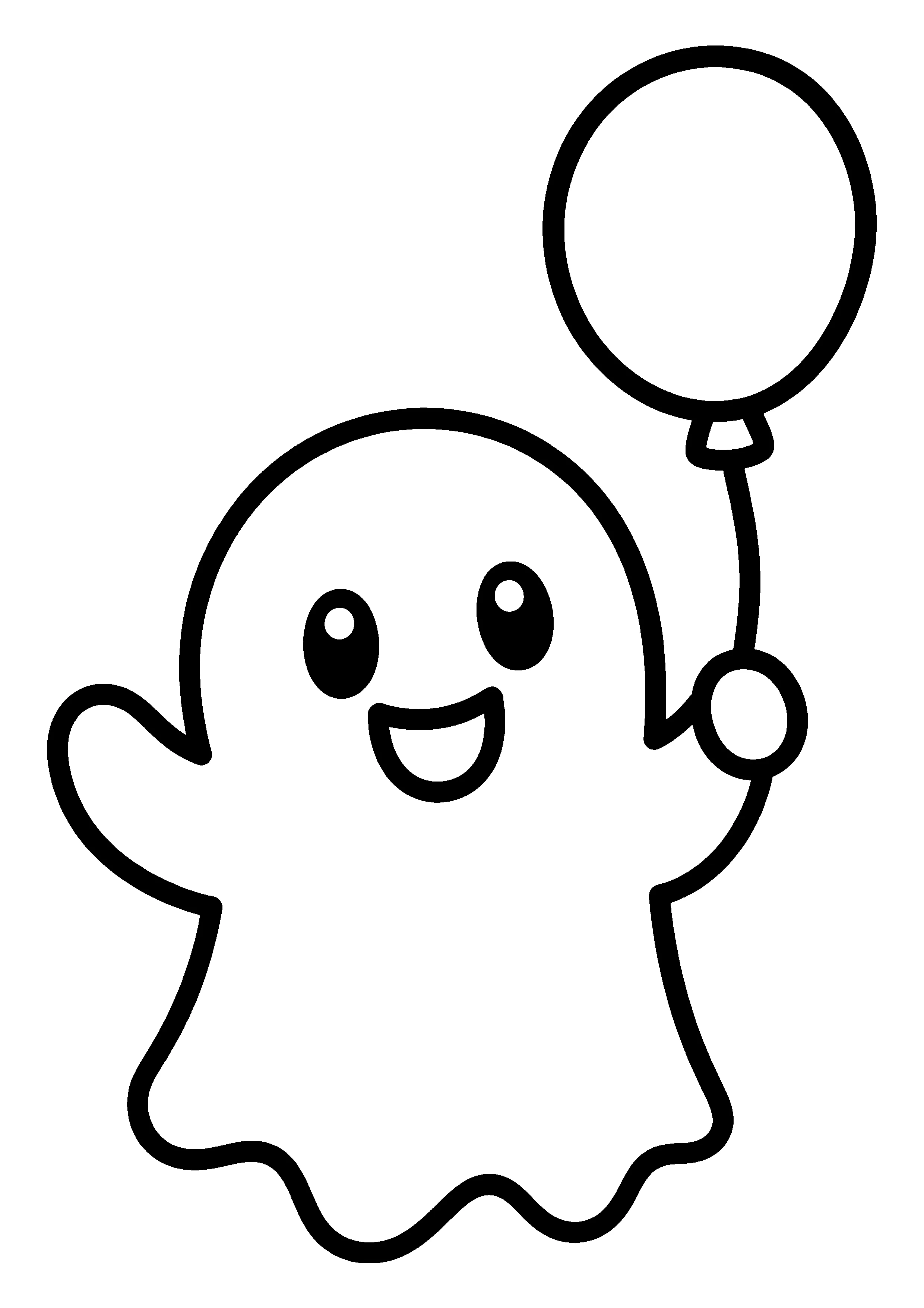 Ghost holding balloon coloring page, printable line art