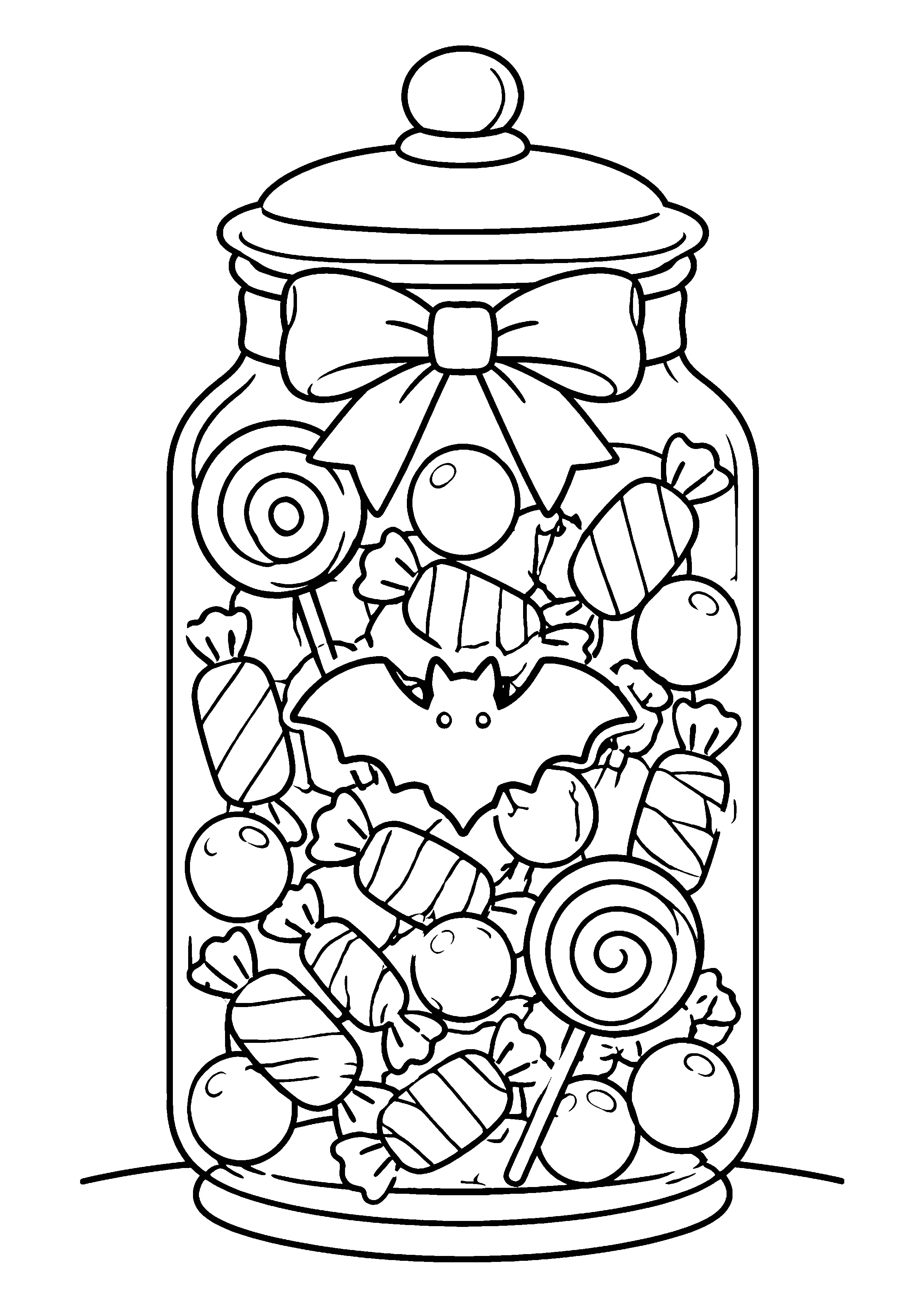 Halloween candy jar coloring page, printable line art