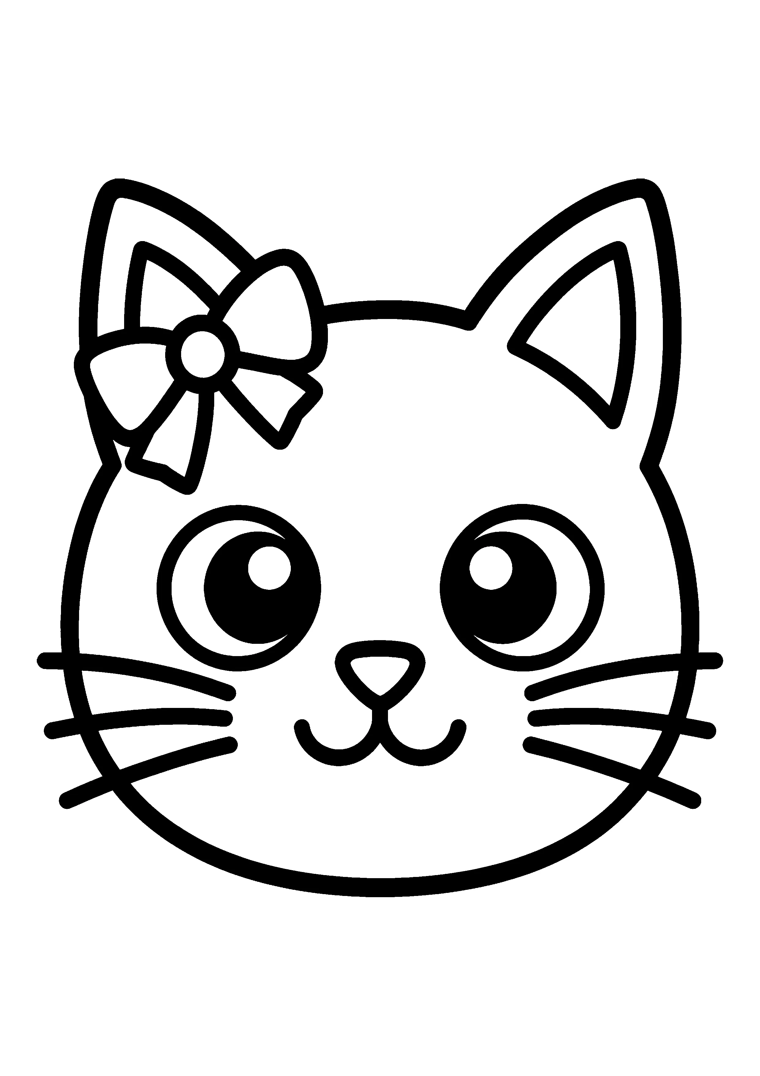 Black cat with bow coloring page, printable line art