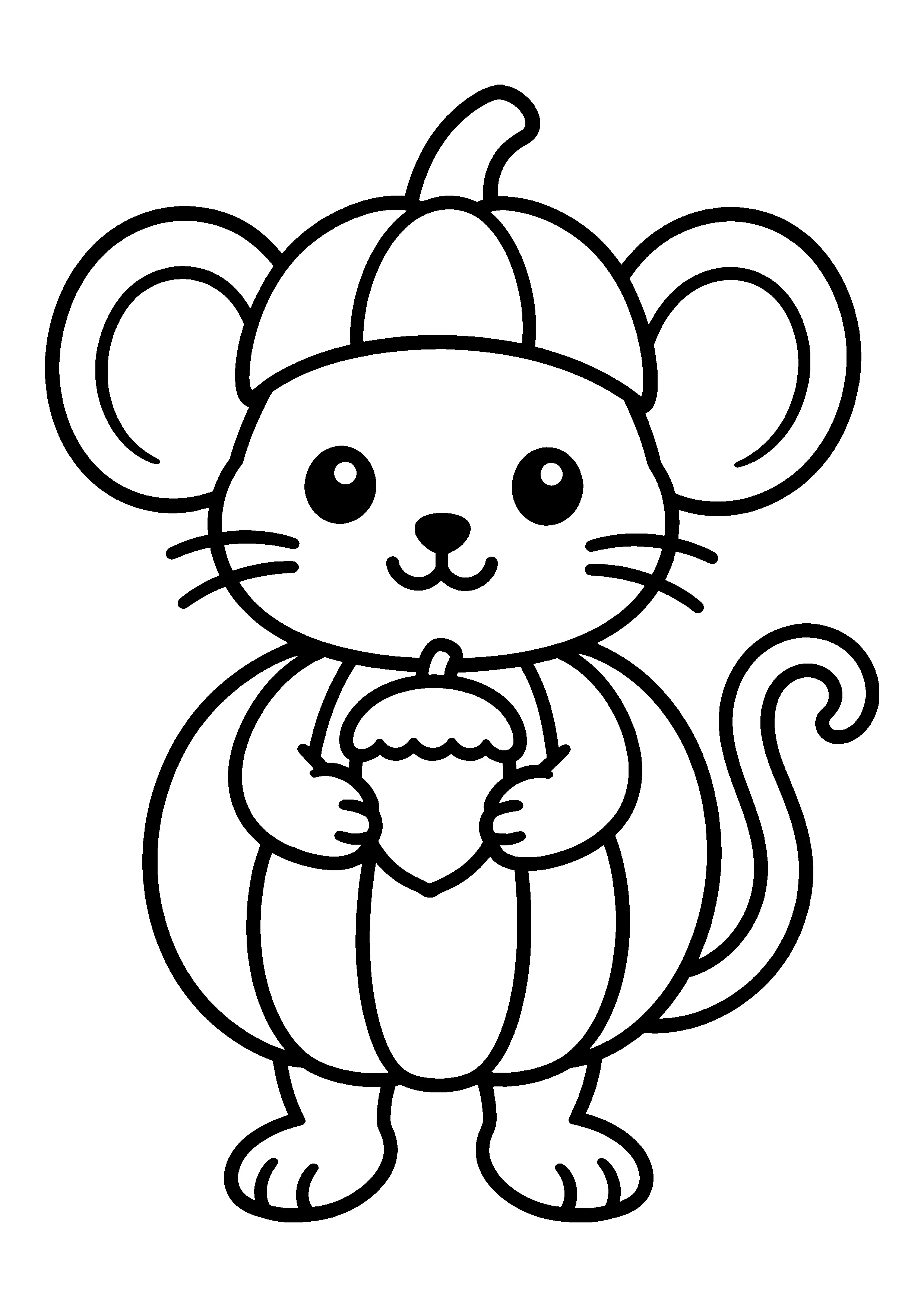 Mouse in pumpkin costume coloring page, printable line art