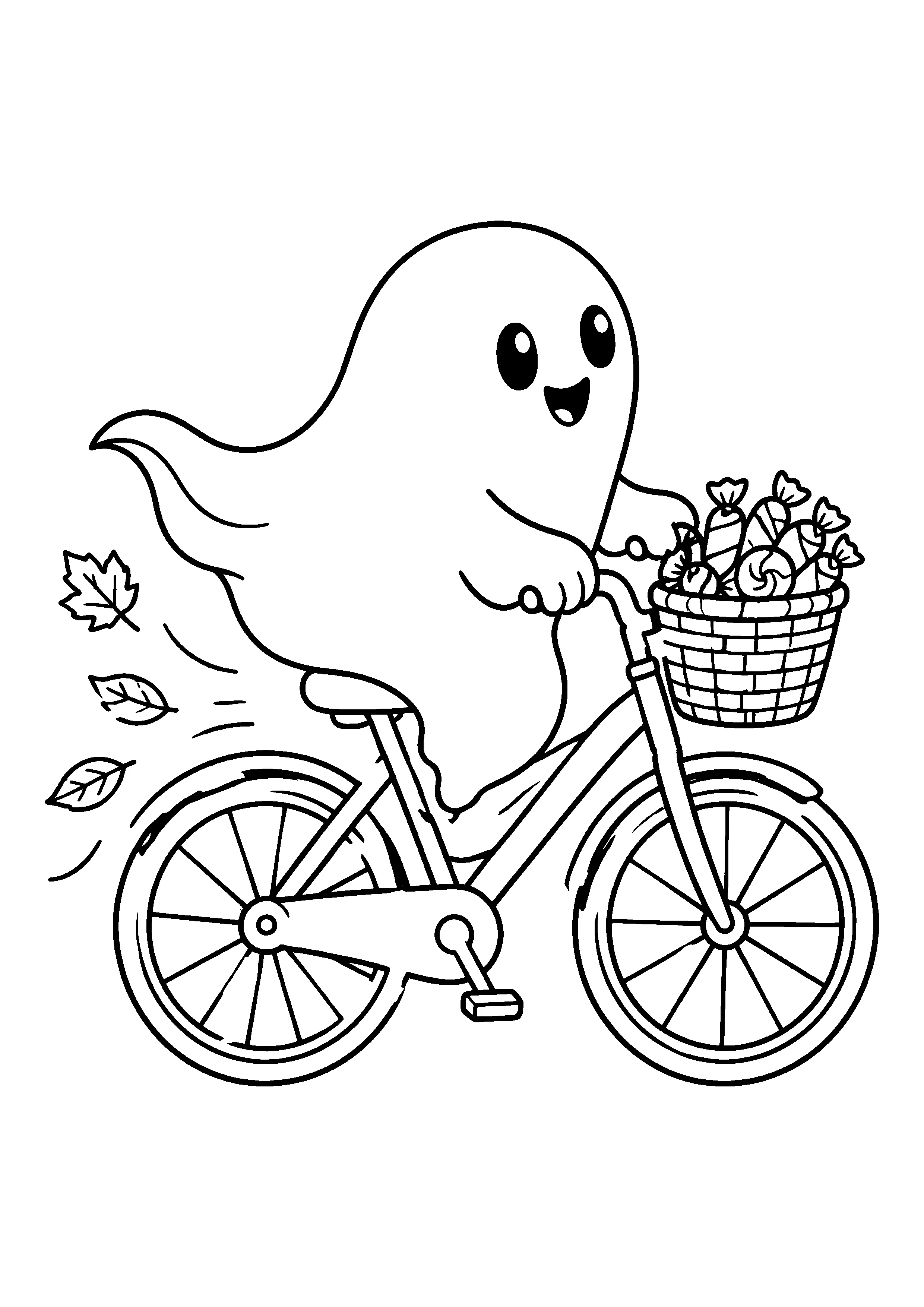 Ghost riding bicycle coloring page, printable line art