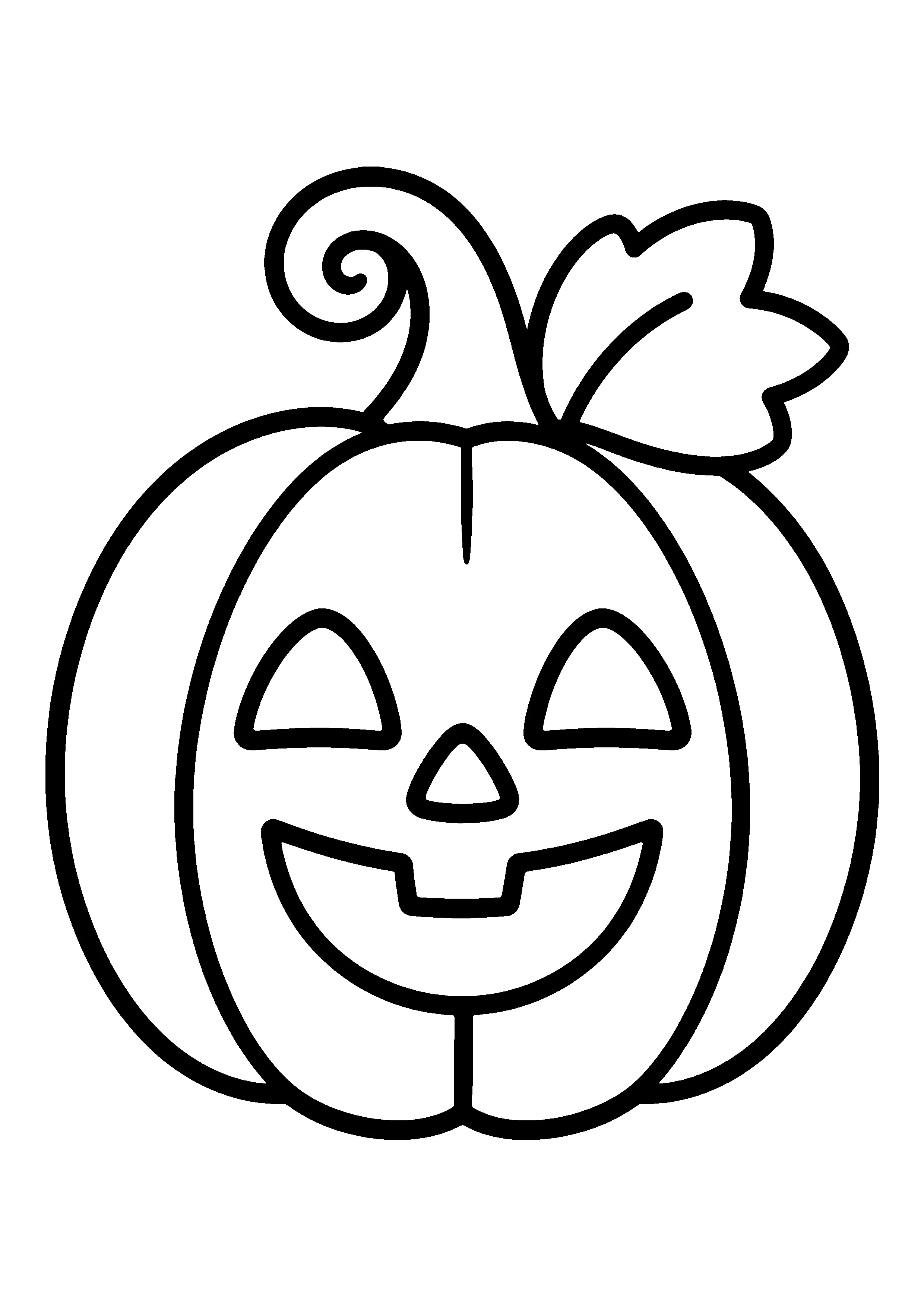Smiling pumpkin with leaf coloring page, printable line art