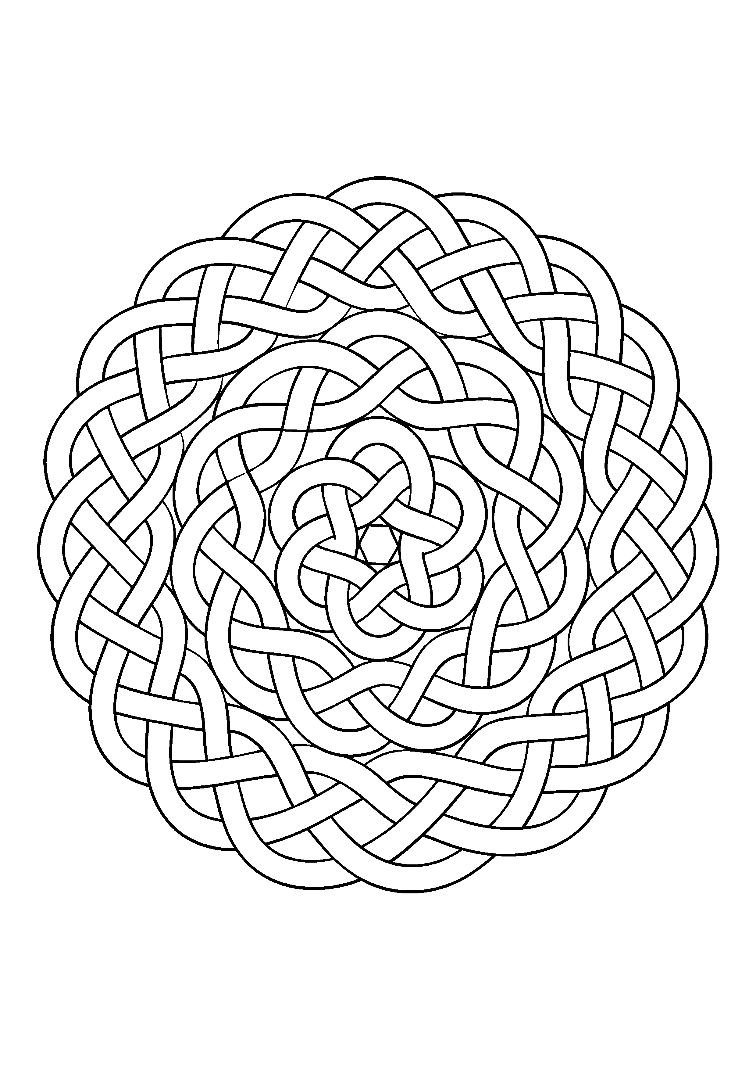 Interlocking knot mandala coloring page, printable line art