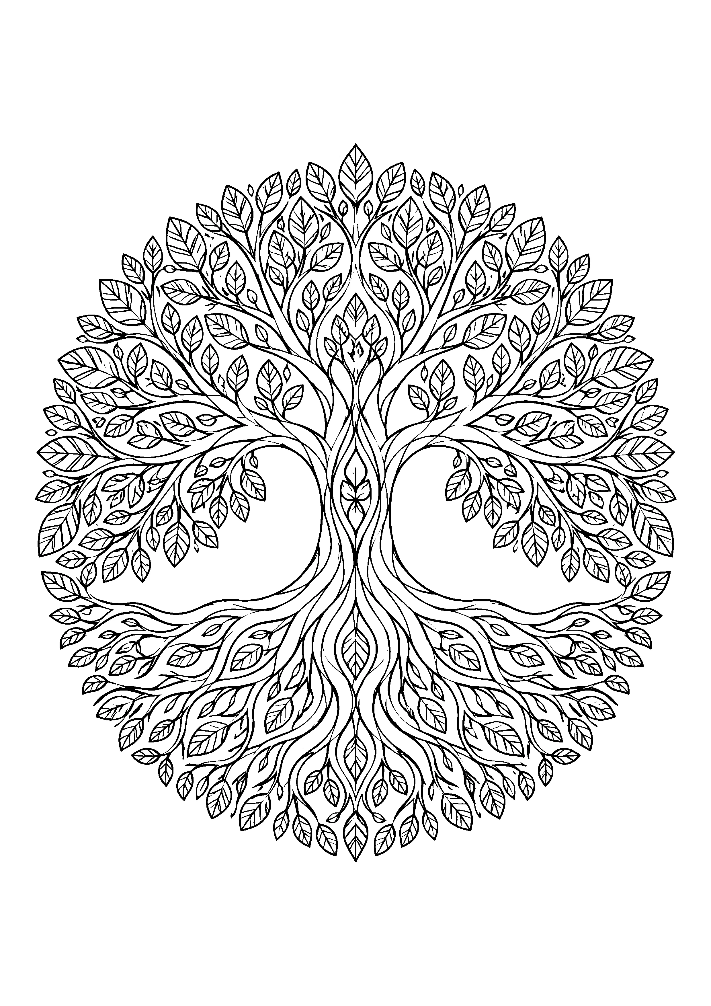 Tree of life mandala coloring page, printable line art