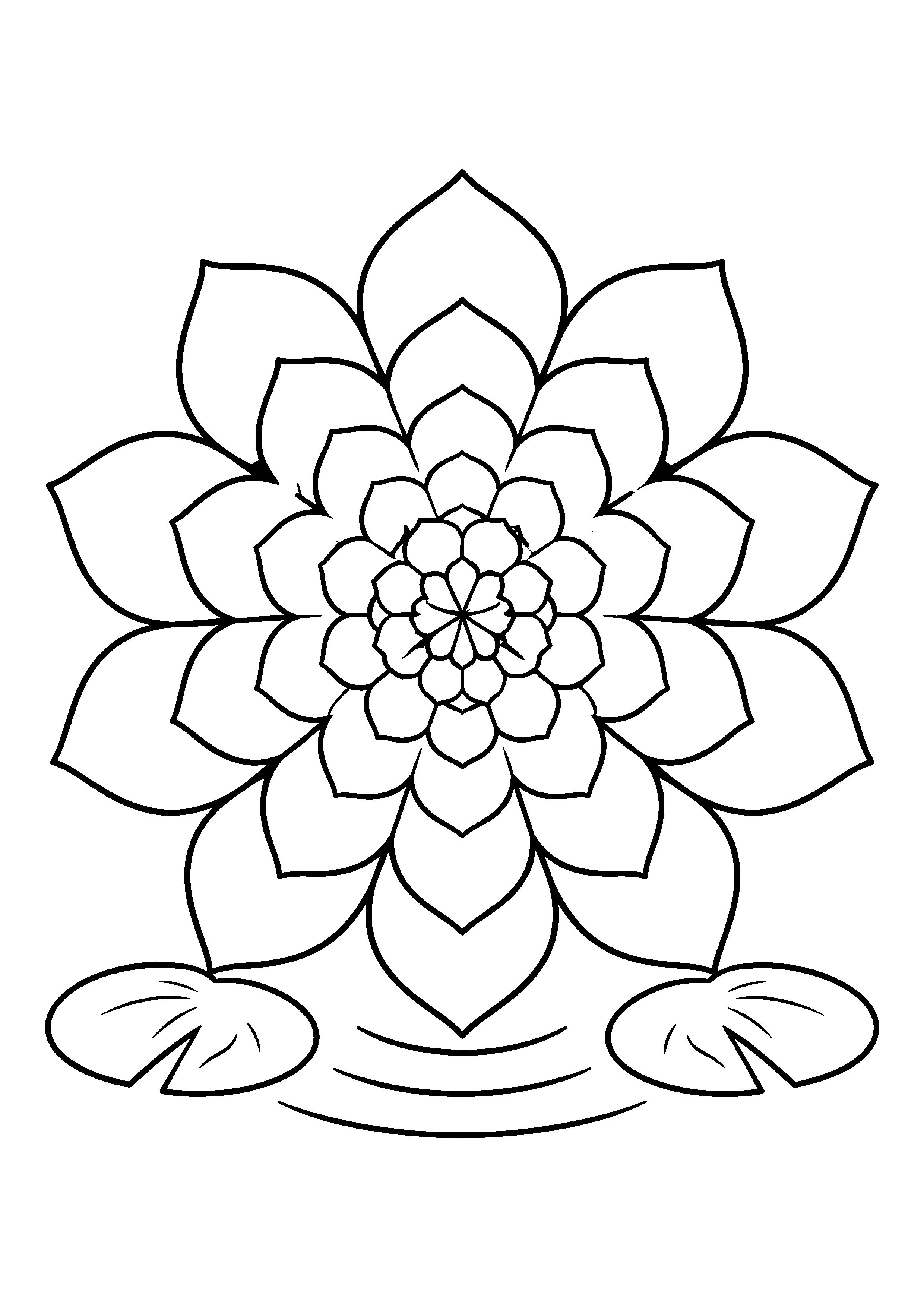 Lotus flower mandala with eight petal tiers coloring page, printable line art
