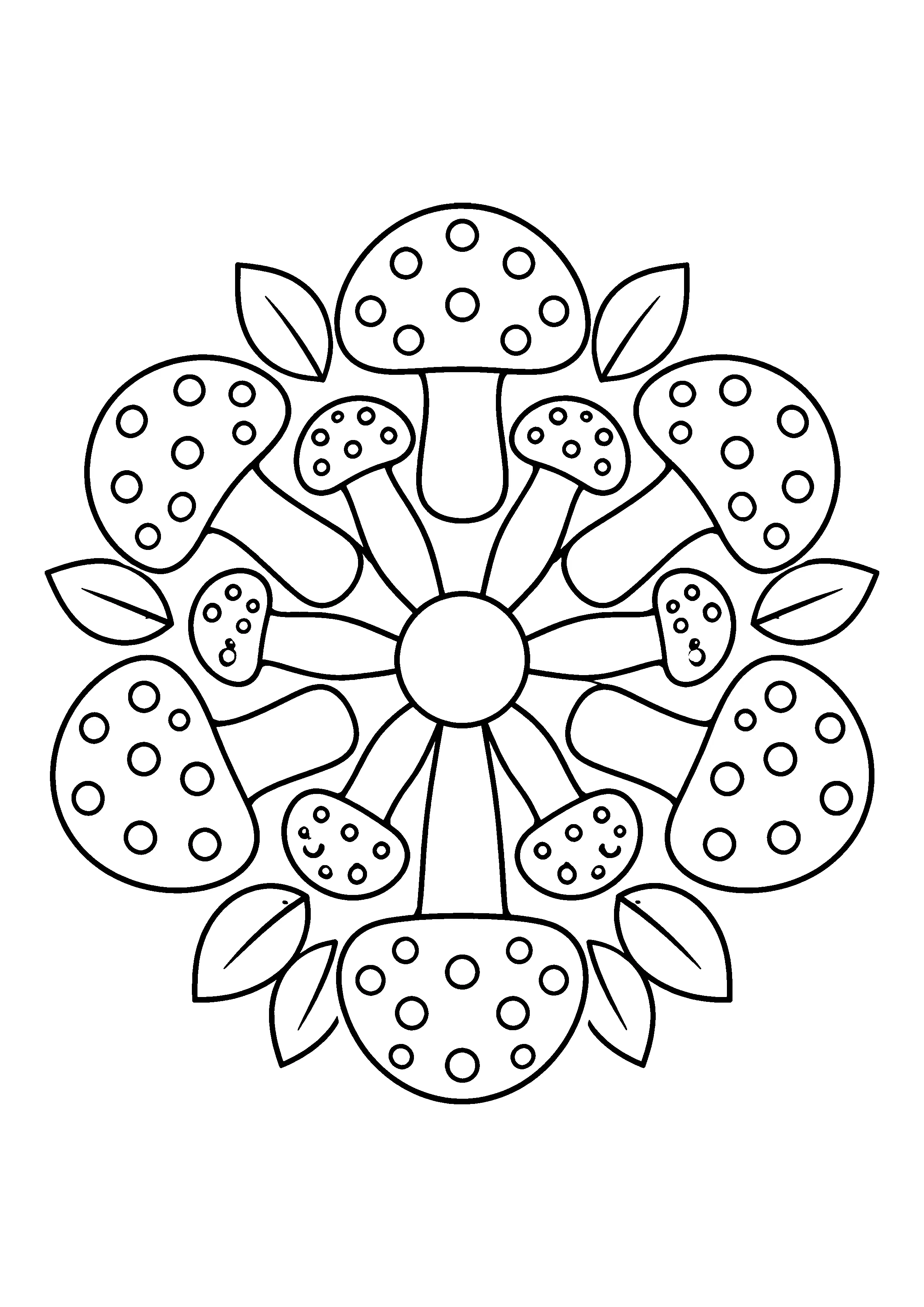 Mushroom mandala coloring page, printable line art