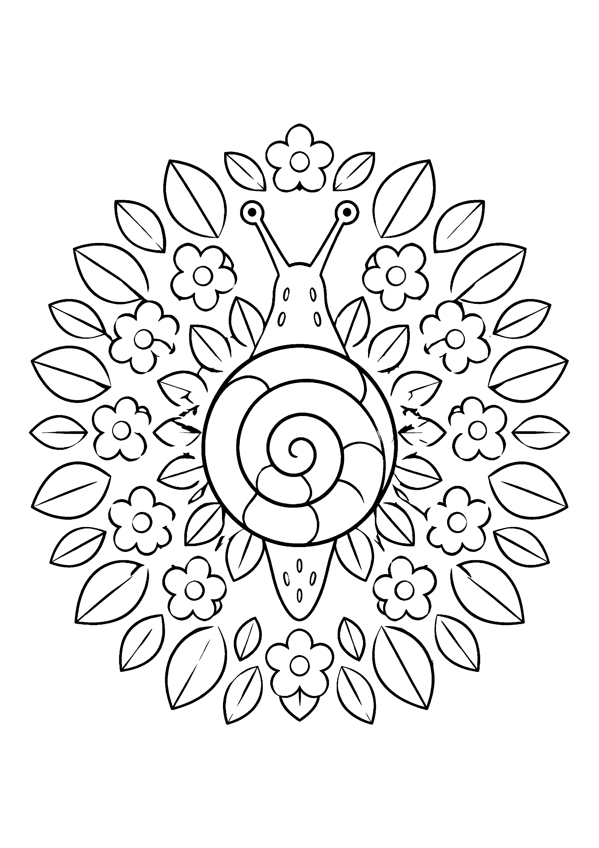 Snail mandala coloring page, printable line art