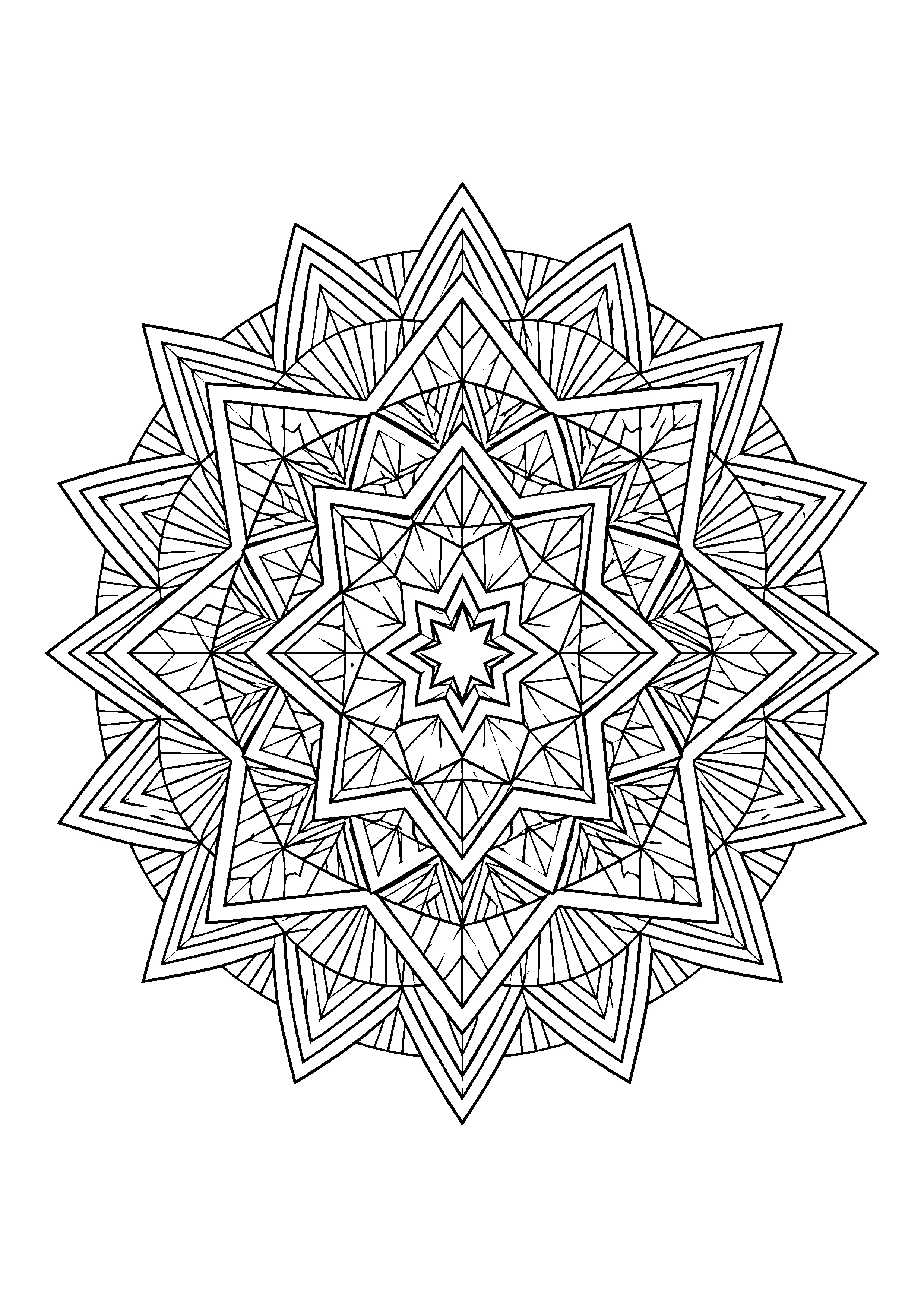 Nested star polygon mandala coloring page, printable line art