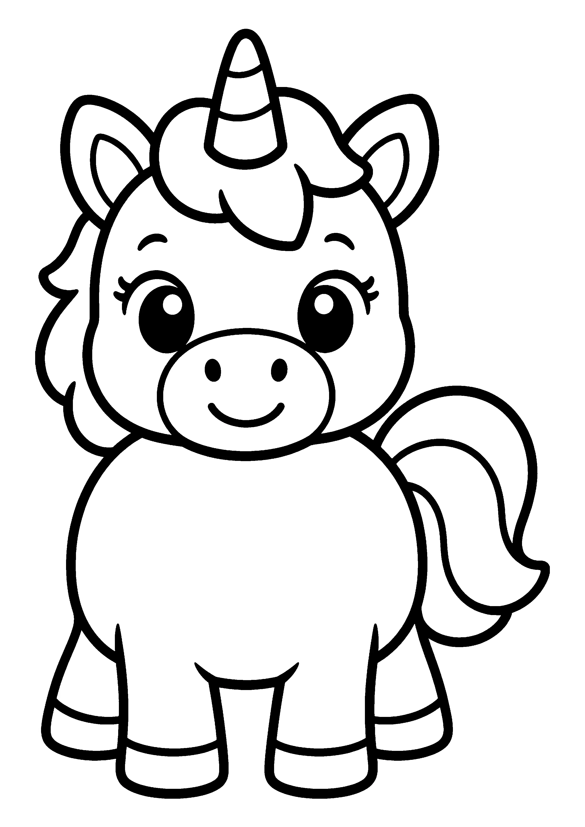 Chubby baby unicorn standing coloring page, printable line art