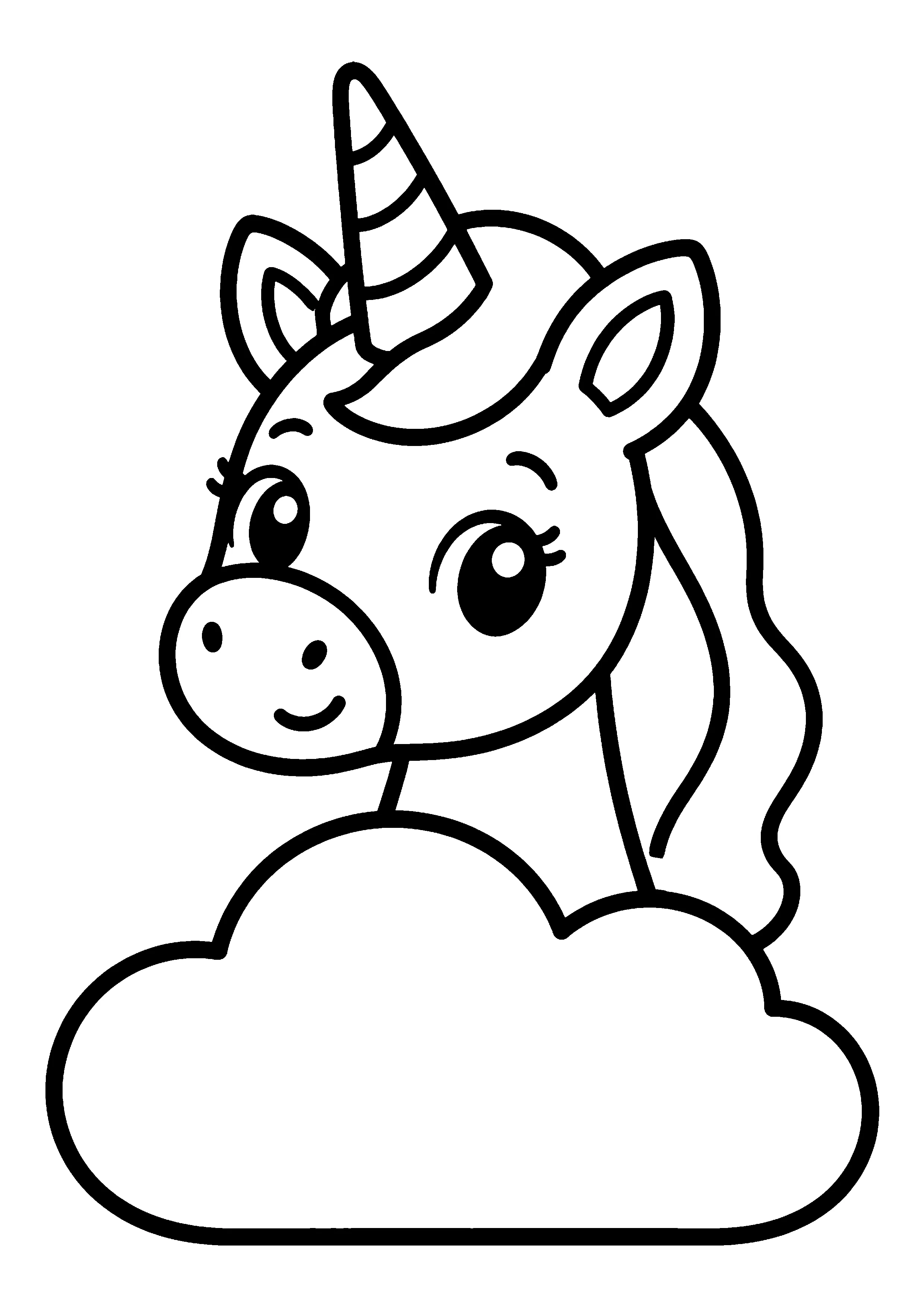 Unicorn behind a cloud coloring page, printable line art
