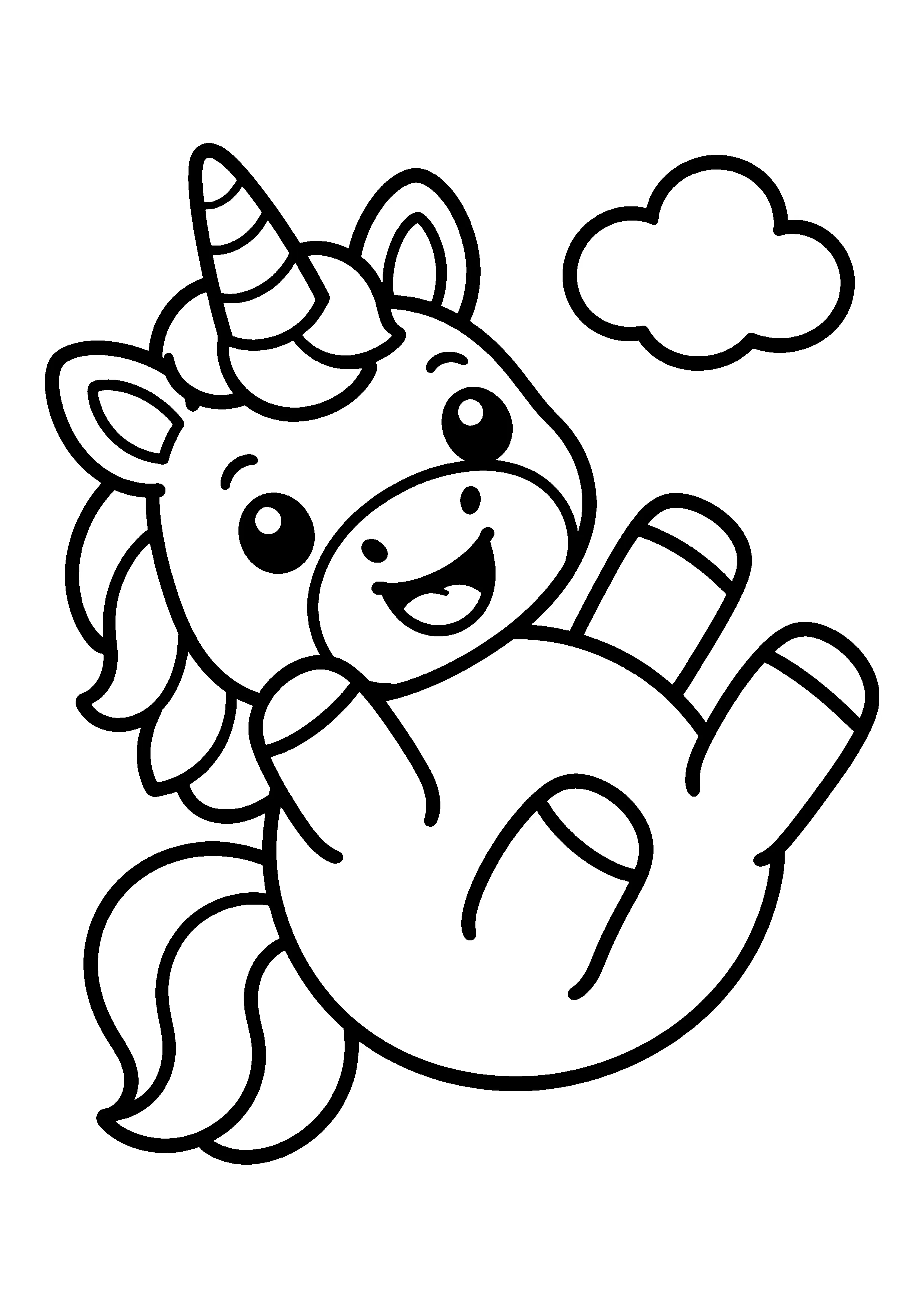 Unicorn lying on its back coloring page, printable line art