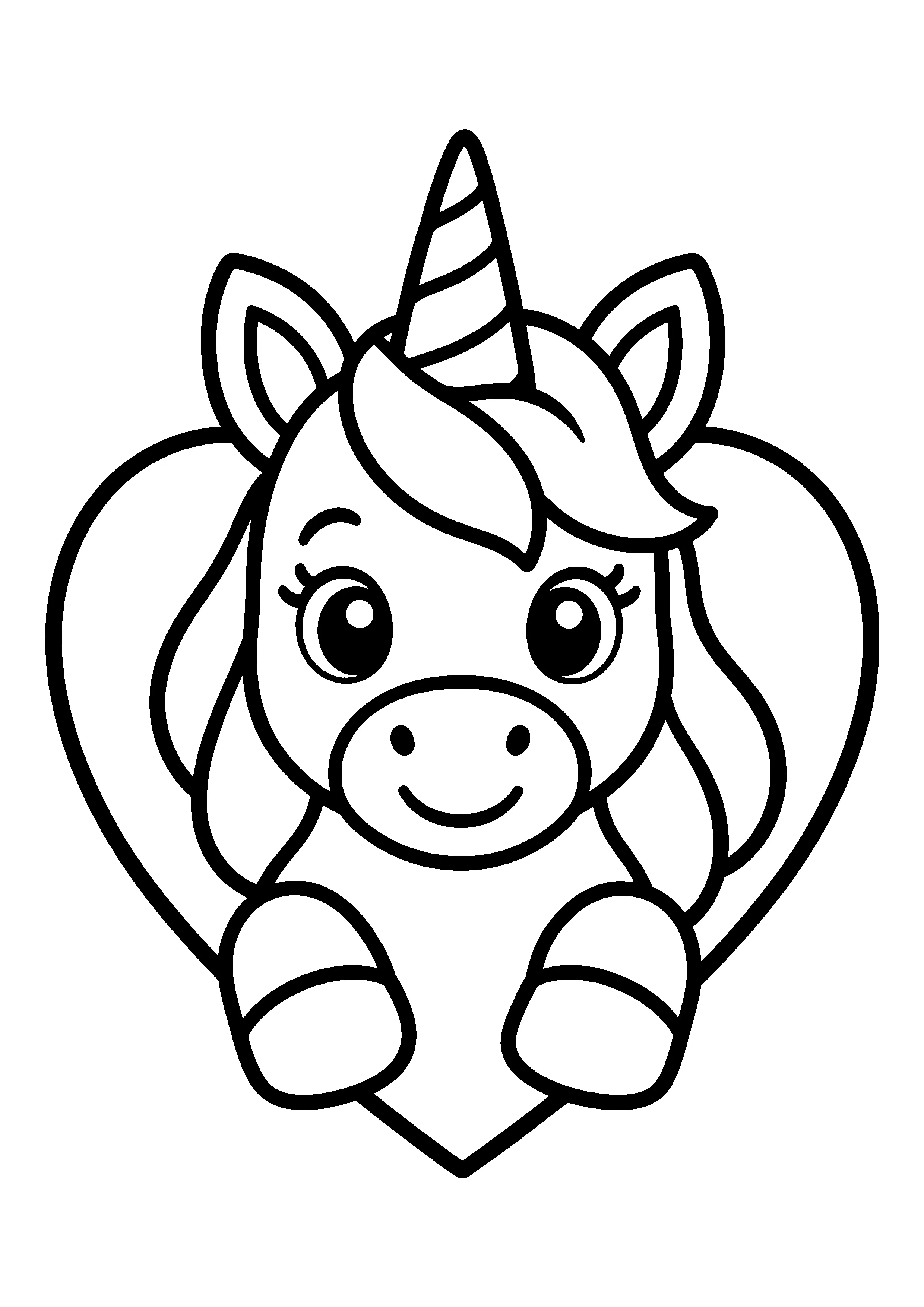 Unicorn in a heart coloring page, printable line art