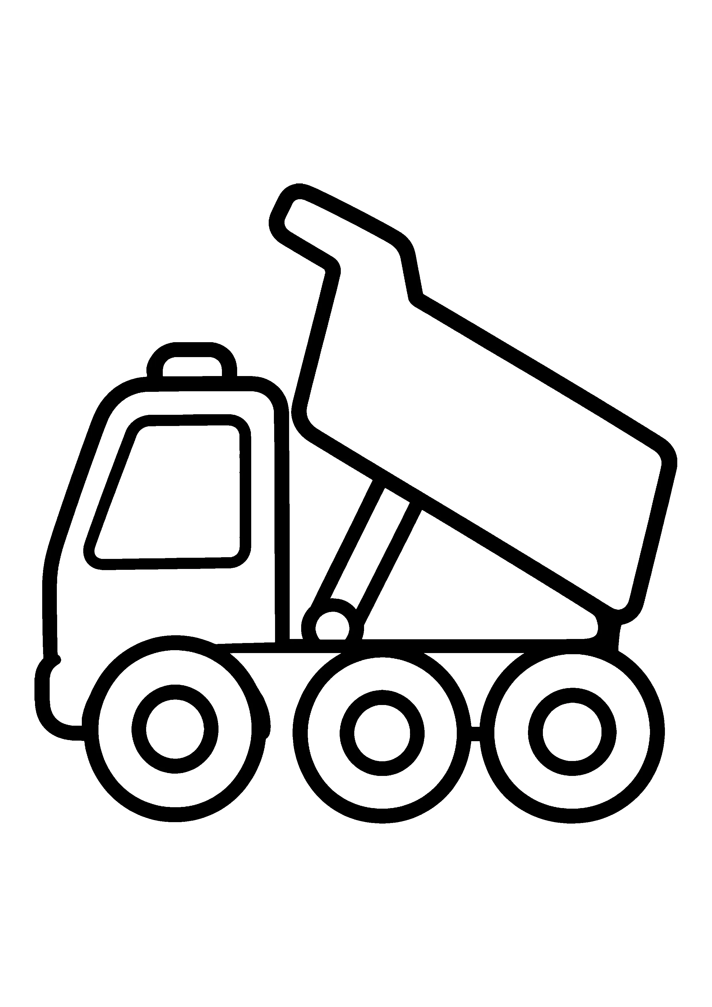 Dump truck side view coloring page, printable line art
