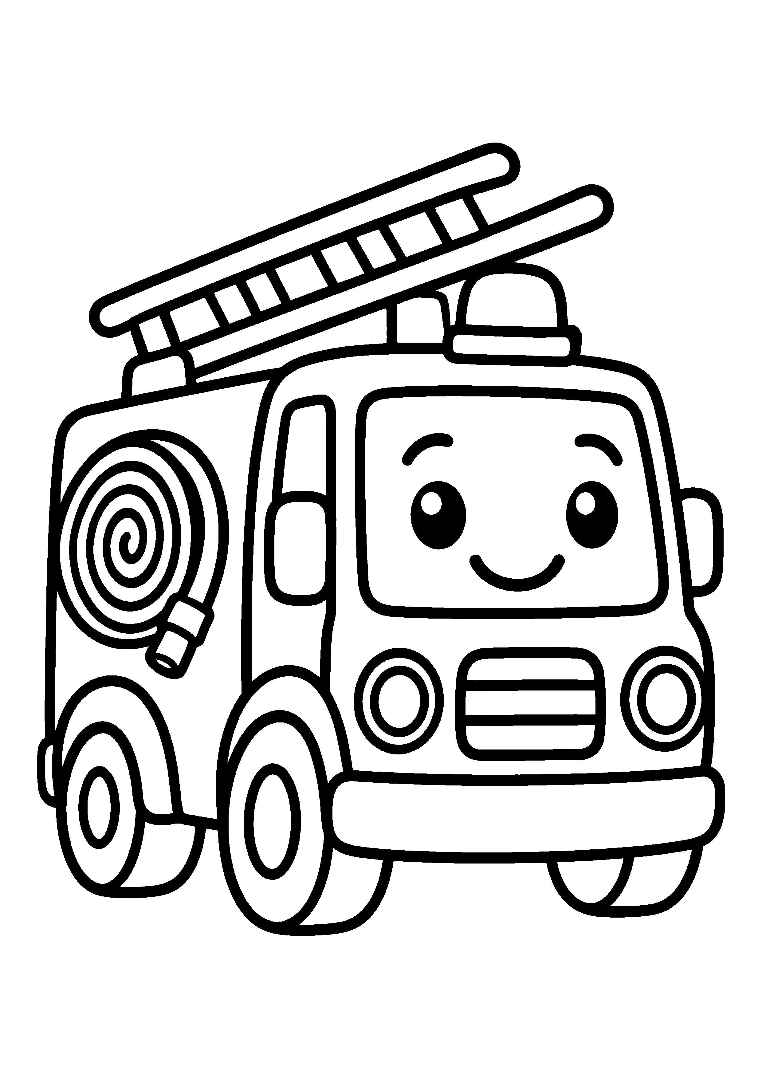 Fire truck with ladder coloring page, printable line art